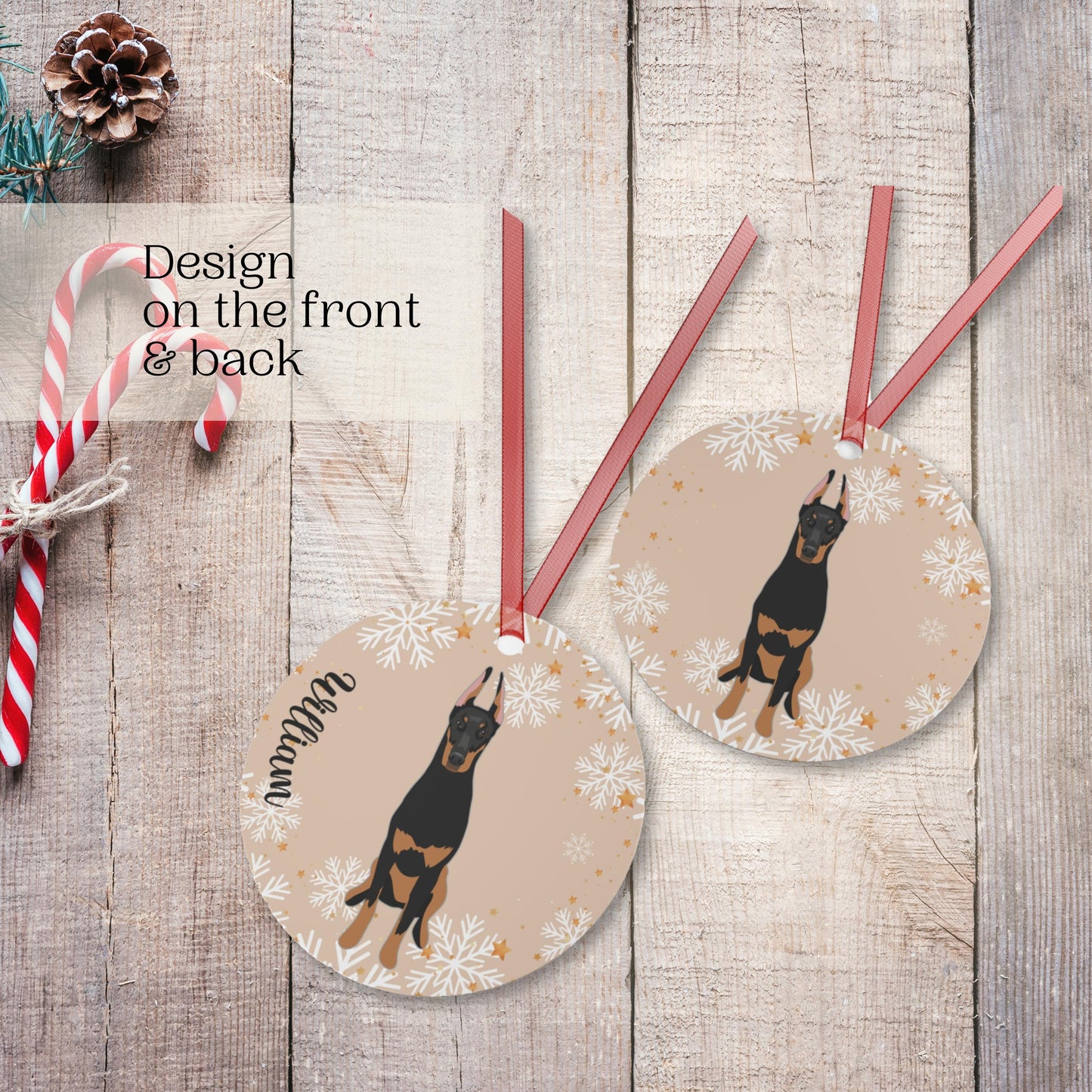 Doberman Ornament Sand, metal ornament, dobbie holiday decor, red Doberman gift, doberman mom gift, dog Christmas ornament, stocking stuffer