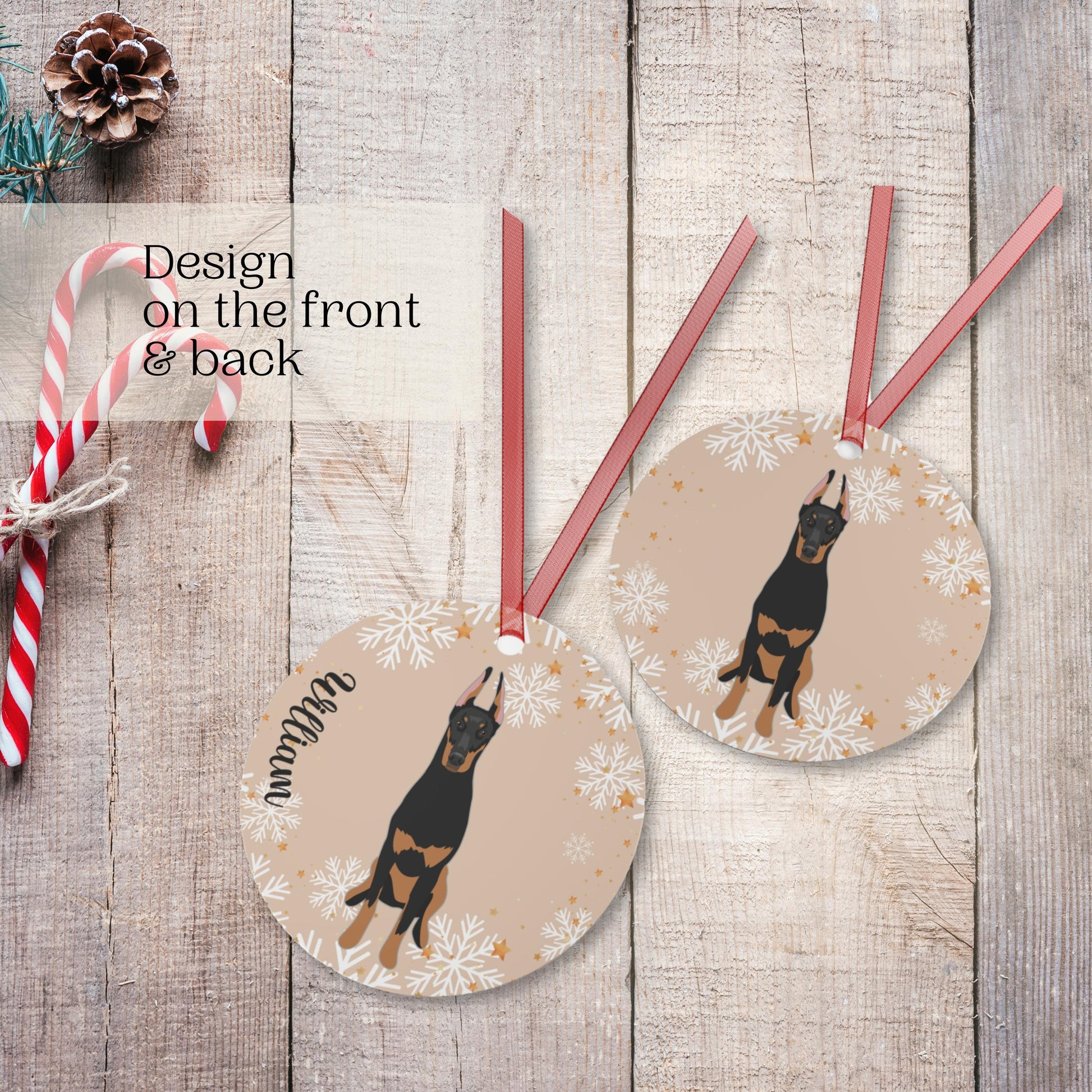 Doberman Ornament Sand, metal ornament, dobbie holiday decor, red Doberman gift, doberman mom gift, dog Christmas ornament, stocking stuffer