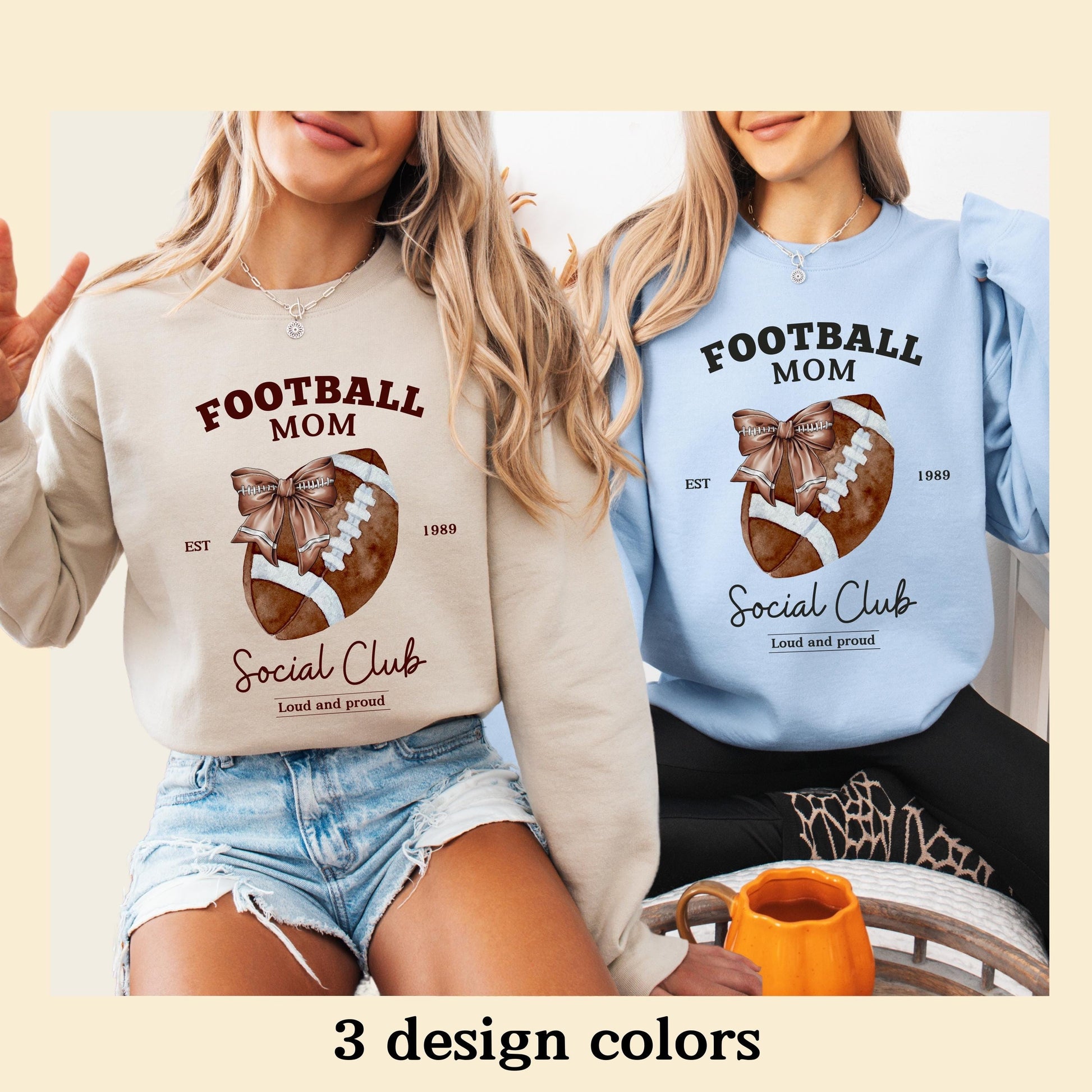 Football Mom Social Club Sweatshirt, loud and proud football cheer, American football gifts, wife birthday gift, Coquette School Spirit