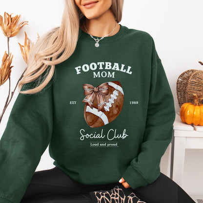Football Mom Social Club Sweatshirt, loud and proud football cheer, American football gifts, wife birthday gift, Coquette School Spirit