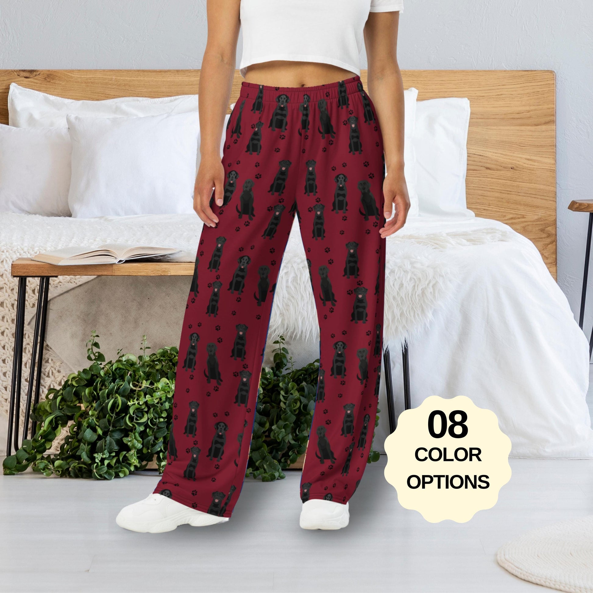 Black Labrador pajama pants, unisex pajama pants, labrador gifts, labrador mom gift, labrador dad gift, lab Christmas gifts, wide leg pants