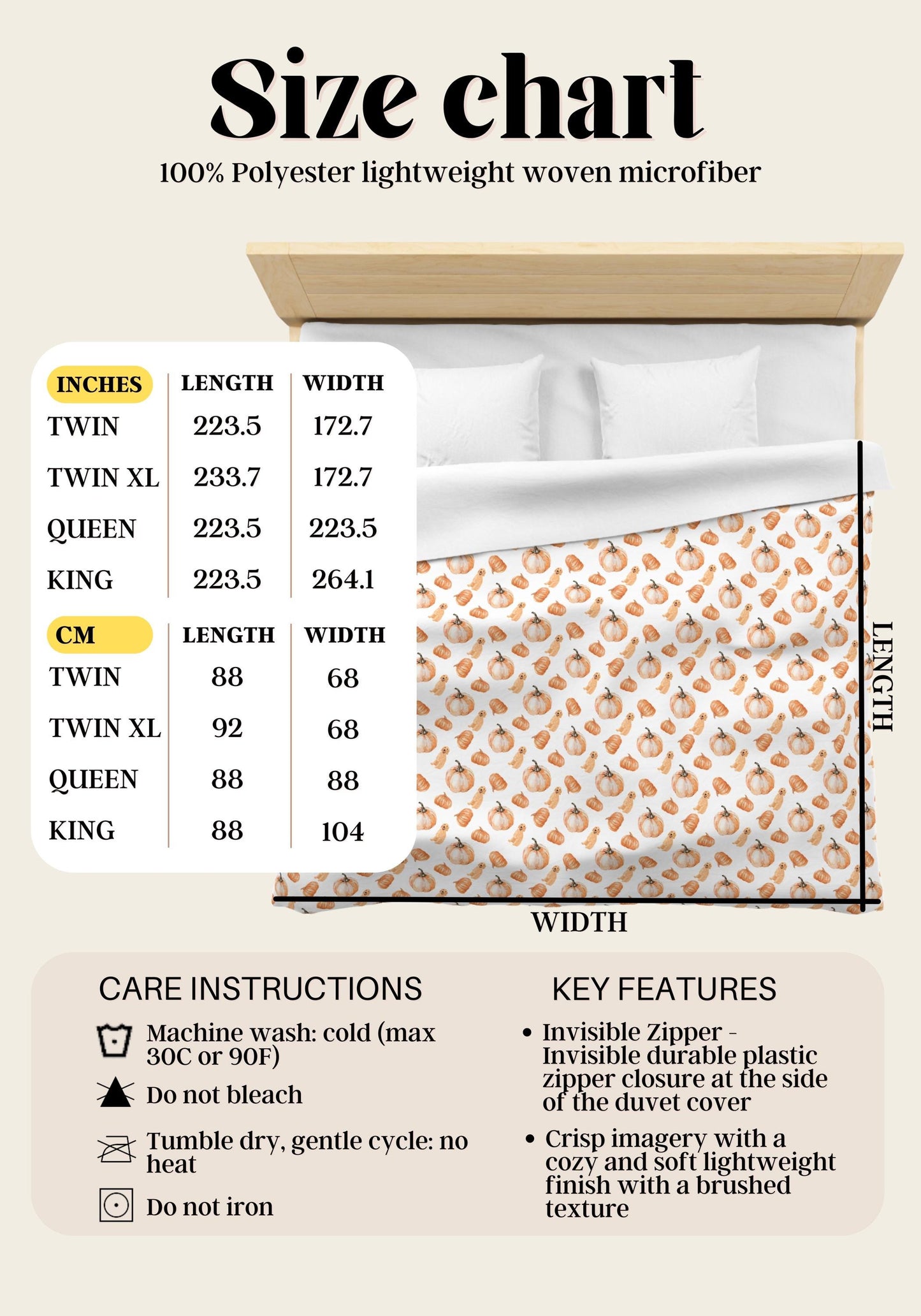 Fall Golden Dog Pumpkin Duvet Cover, Microfiber Cute Bedding Sets, Halloween Bedroom Decor, Twin cover, Queen cover, King Size Bedding