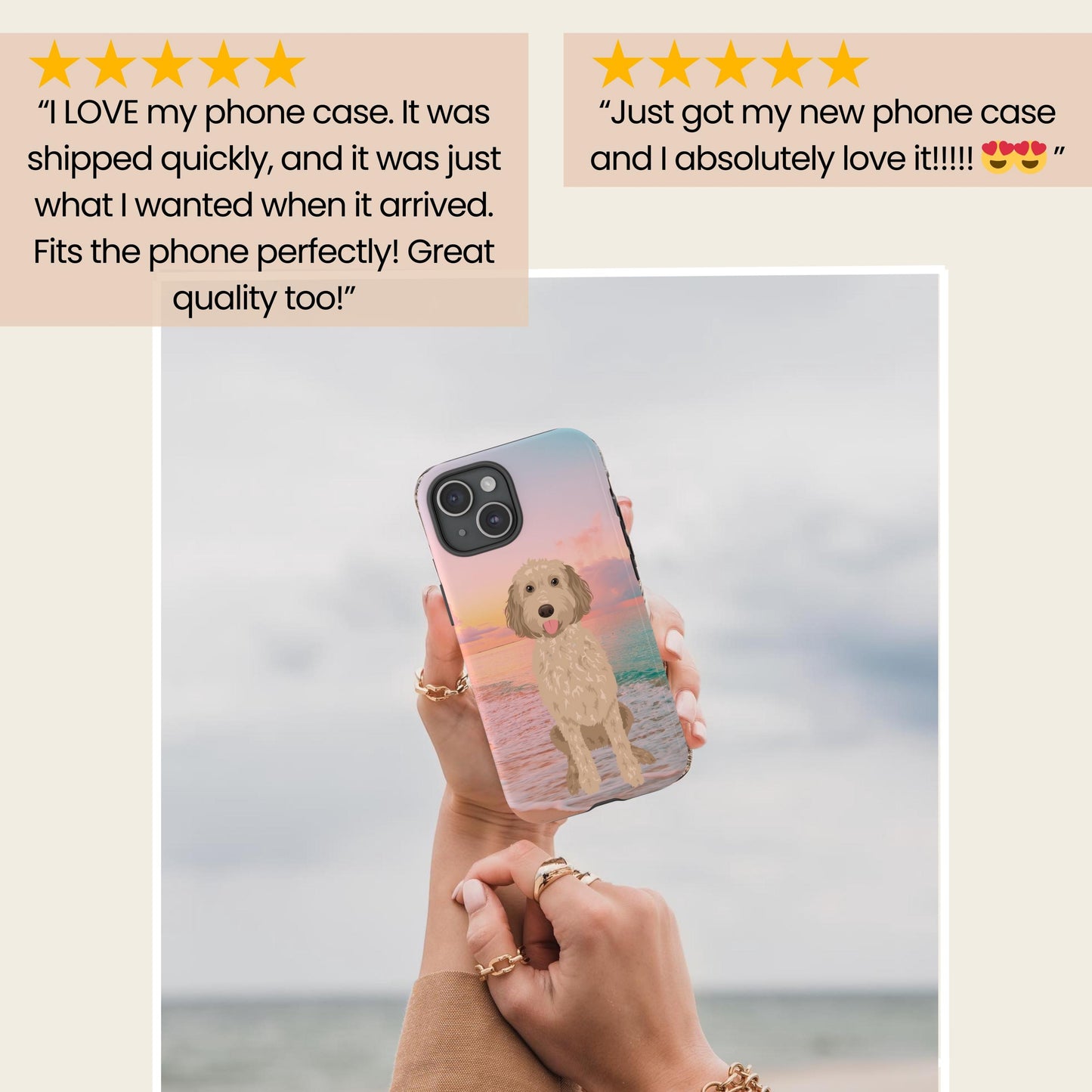 Pink Beach Sunset Goldendoodle Phone Case, dog mom phone cover, doodle Gifts, Ocean Phone Case, Christmas doodle gifts, doodle mom accesorie