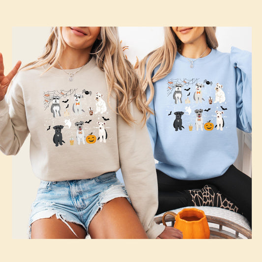 Spooky Halloween Schnauzer sweatshirt with pumpkin, bats, ghost, candies