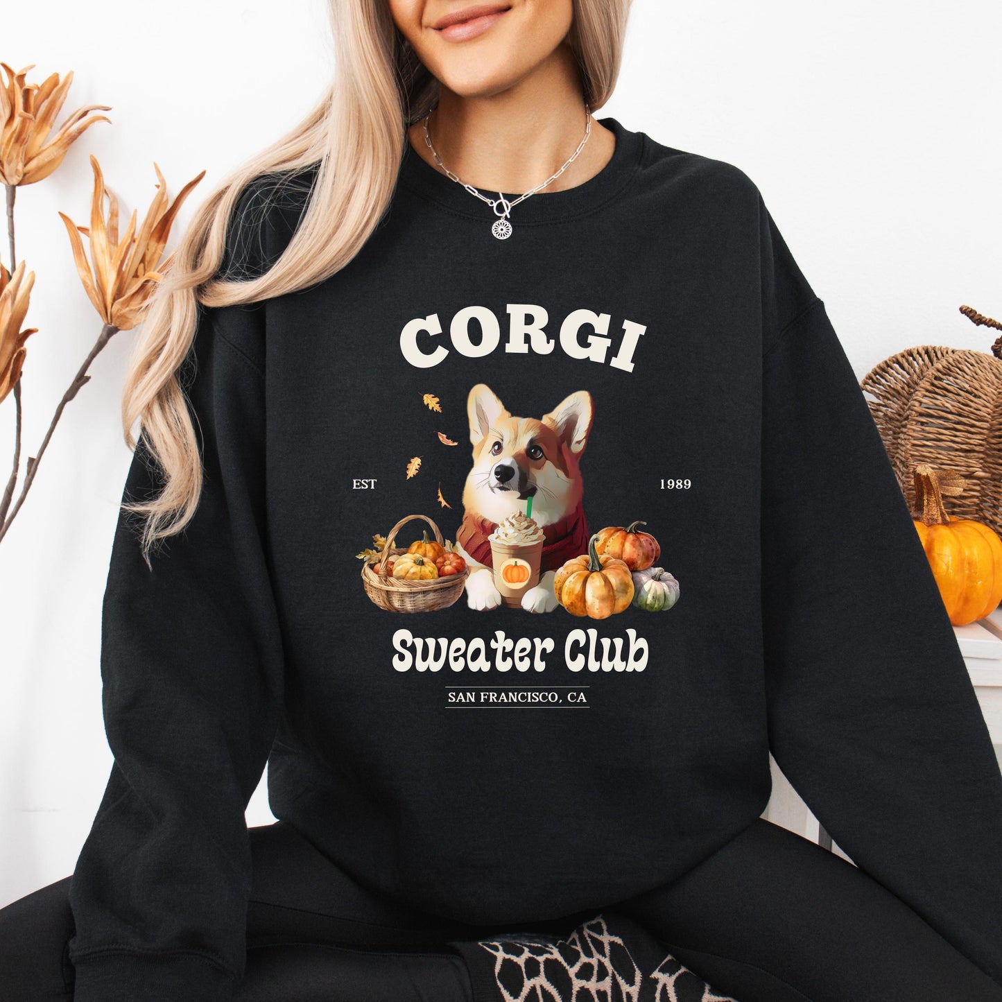 Cottagecore Fall Corgi Sweater Club Sweatshirt, welsh pembroke corgi gifts, corgi mama sweater, corgi ghost dog crewneck, y2k trends