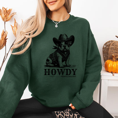 French Bulldog Cowboy Core Sweatshirt, howdy frenchie mama sweater, wife birthday crewneck, french bulldog gift, cowgirl gift, retro texas