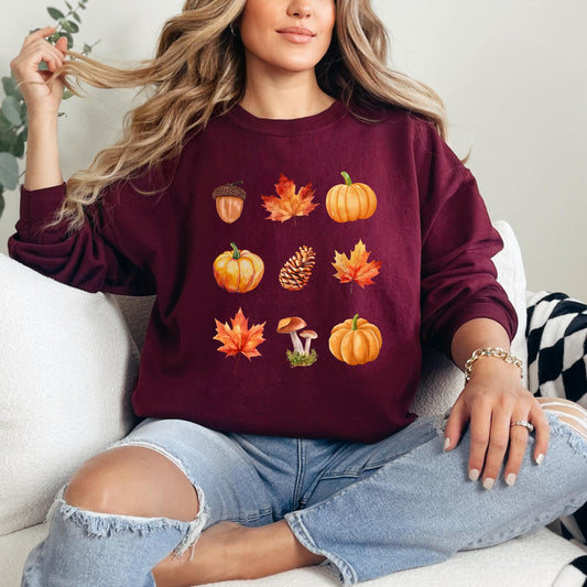 Cozy Fall Season Sweatshirt, fall sweater, autumn gifts, pumpkin Halloween gift, acorns, cottage core mushroom shirt, wife birthday gift