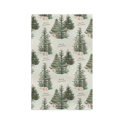 Merry Christmas Tea Towel, waffle kitchen towel, xmas home decor flour sack, grandma gifts, wife birthday gift, christmas tree hand towel