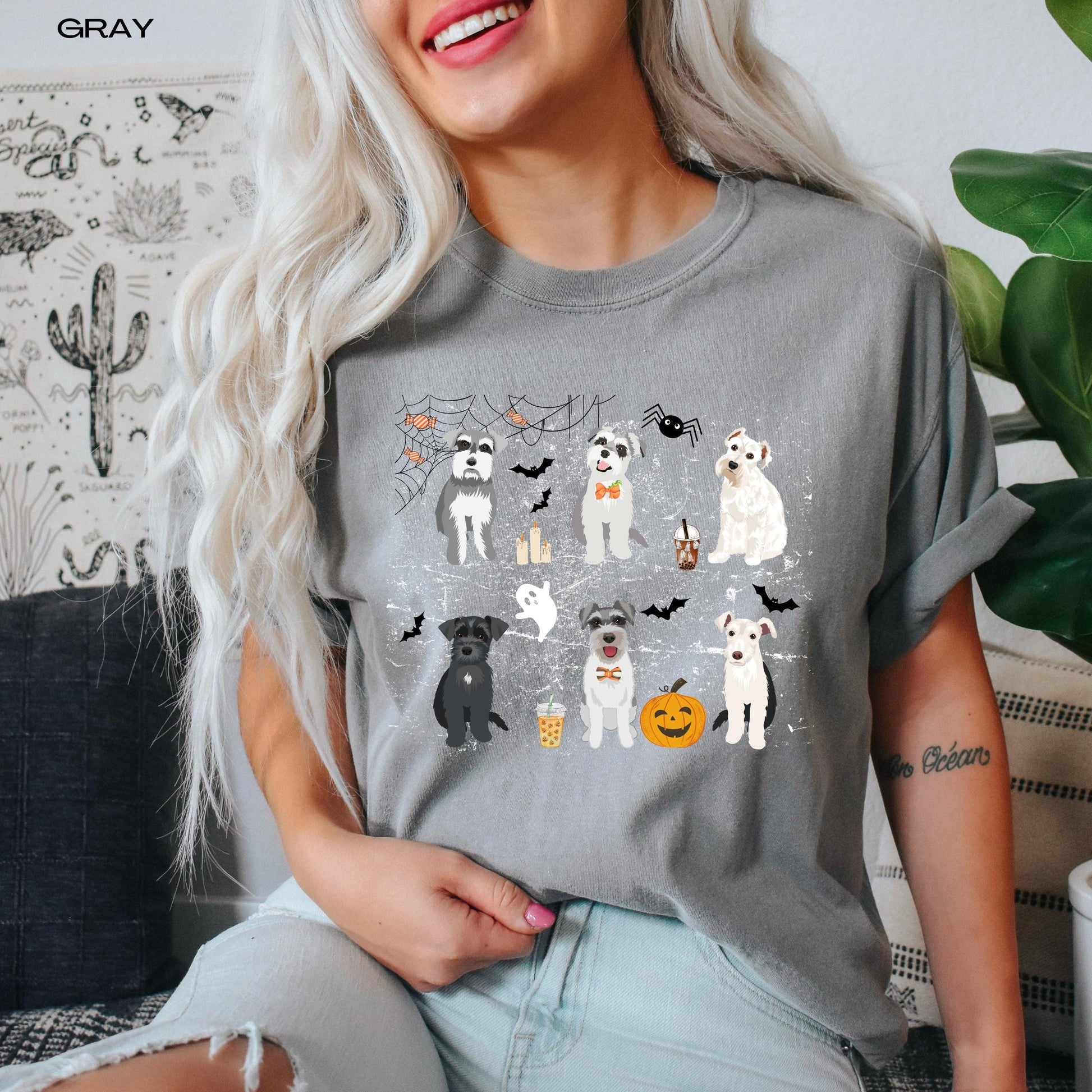 Spooky Halloween Schnauzer Shirt, scottish terrier tee, pumpkin bat ghost shirt, wife birthday gift, Christmas west highland mom gift