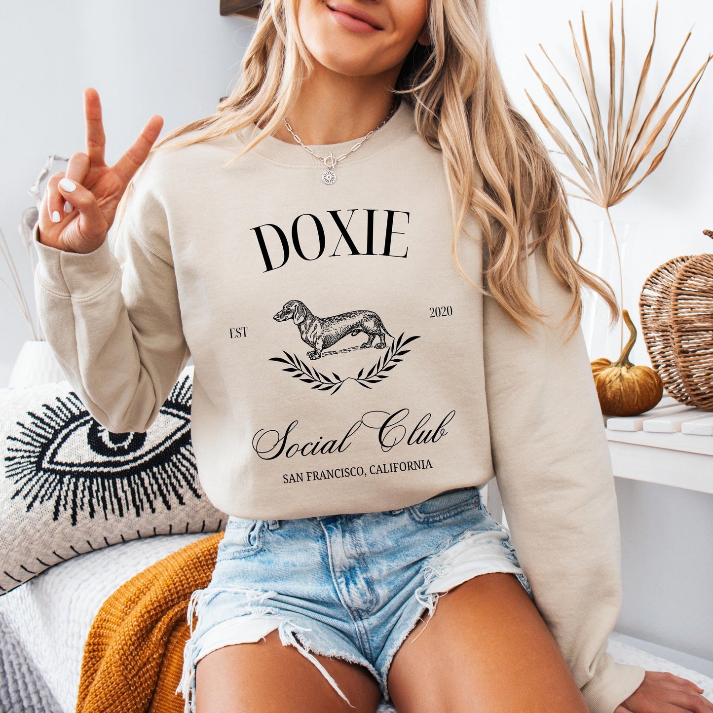 Miniature Dachshund Social Club Sweatshirt, wiener dog shirt, sausage dog sweter, long haired dachshund, dachshund gift, doxie clothing