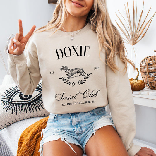 Miniature Dachshund Social Club Sweatshirt, wiener dog shirt, sausage dog sweter, long haired dachshund, dachshund gift, doxie clothing