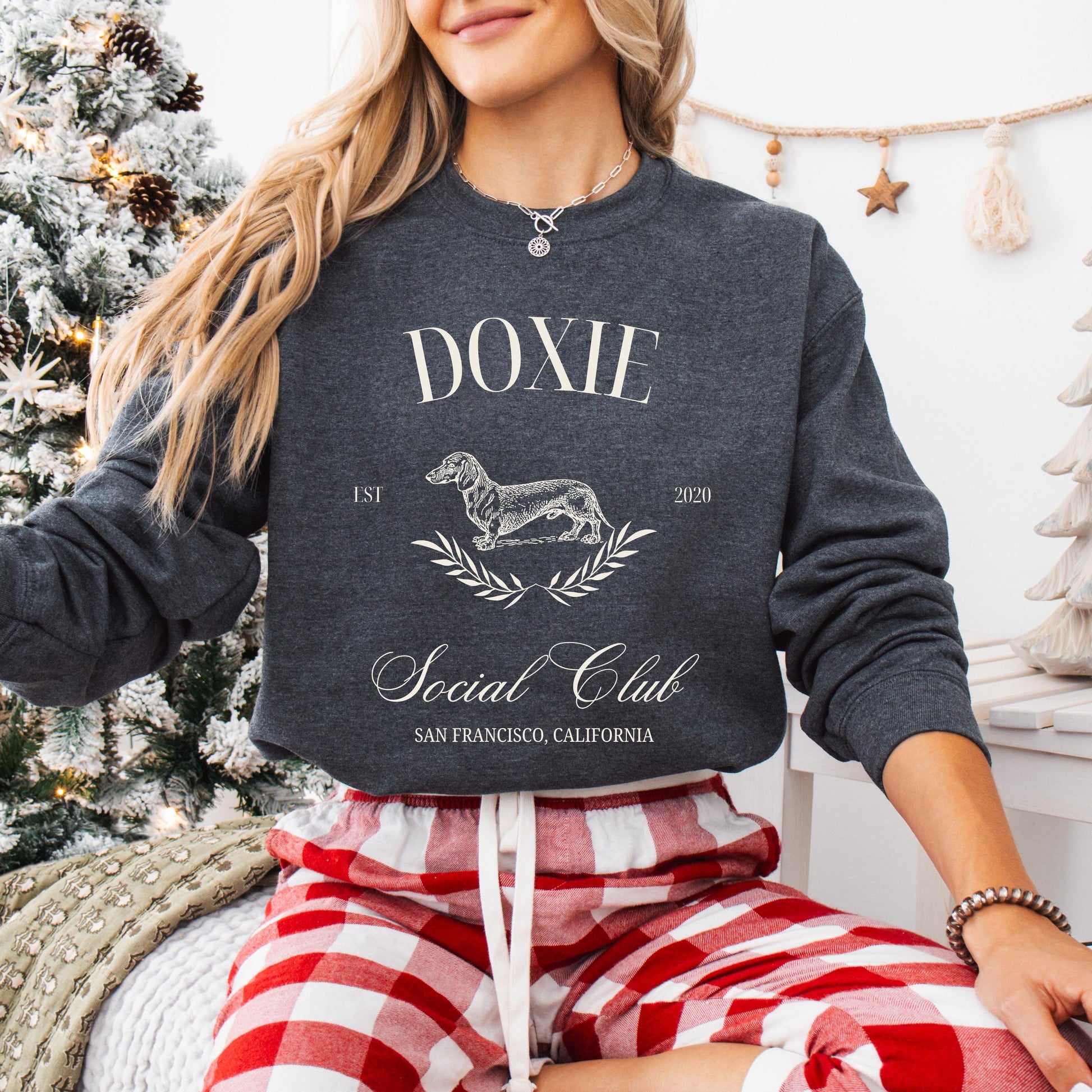 Miniature Dachshund Social Club Sweatshirt, wiener dog shirt, sausage dog sweter, long haired dachshund, dachshund gift, doxie clothing
