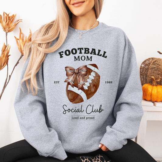 Football Mom Social Club Sweatshirt, loud and proud football cheer, American football gifts, wife birthday gift, Coquette School Spirit