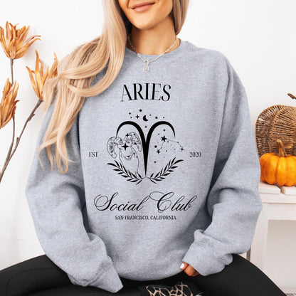 Aries Sign Social Club Sweatshirt, astrological sign shirt, aries star sign sweater, wife birthday gift, sister Christmas gift, aries zodiac