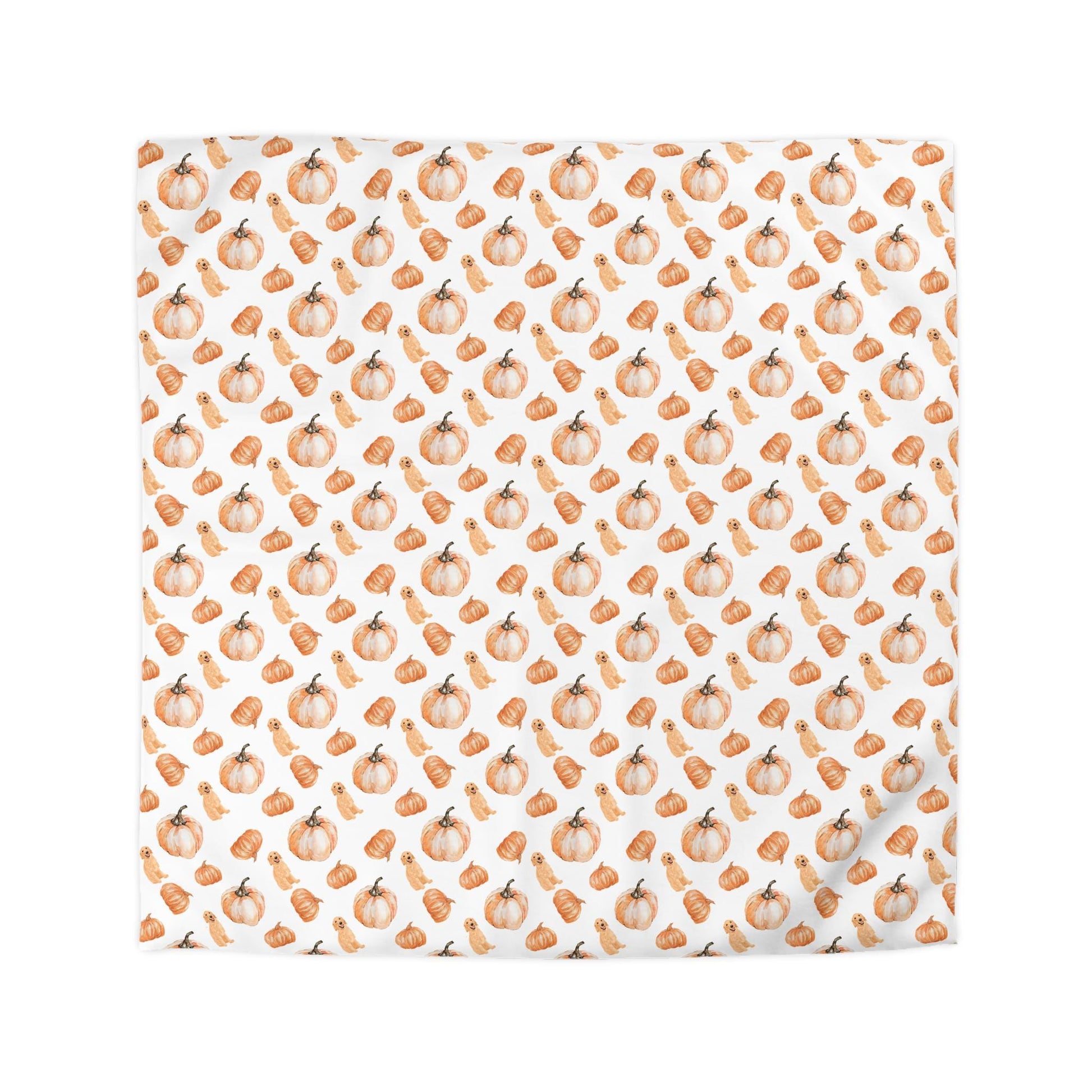Fall Golden Dog Pumpkin Duvet Cover, Microfiber Cute Bedding Sets, Halloween Bedroom Decor, Twin cover, Queen cover, King Size Bedding