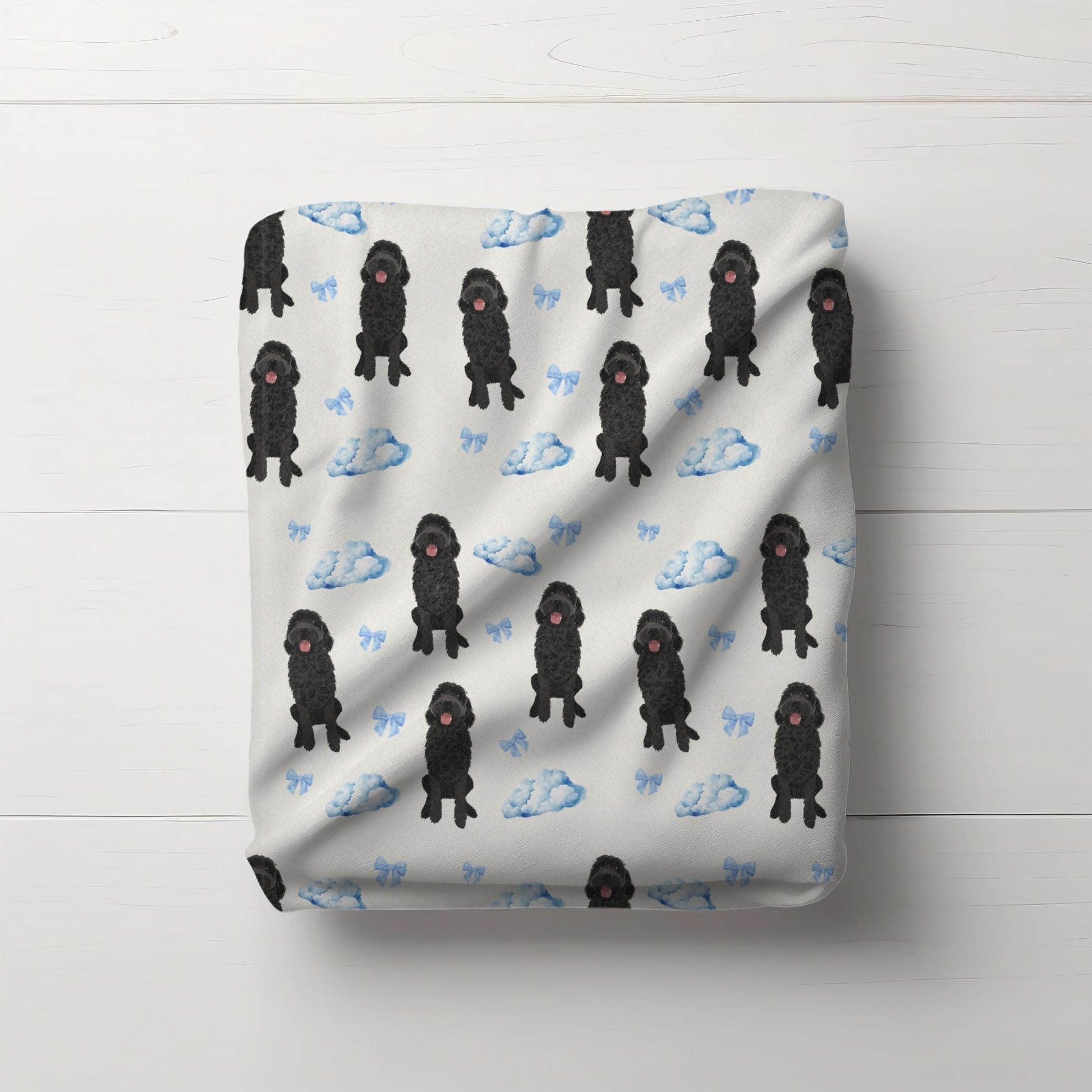 Goldendoodle Baby minky blanket with clouds bows, microfiber blanket, doodle blanket, doodle gift, newborn gift baby blanket, Christmas gift