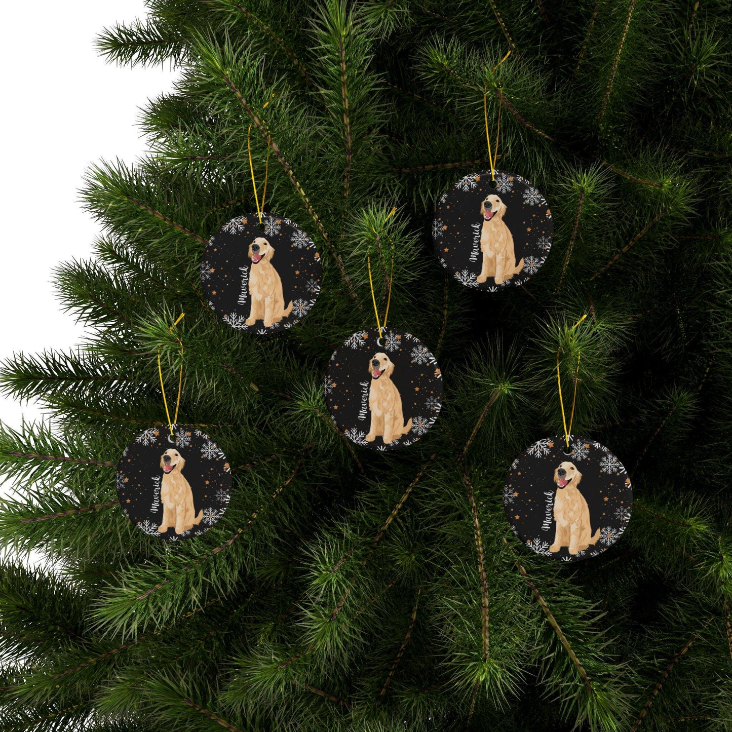 Christmas Golden Retriever Ornament, ceramic xmas ornament, retriever gift, golden mom gift, puppy first Christmas, grandma stocking stuffer