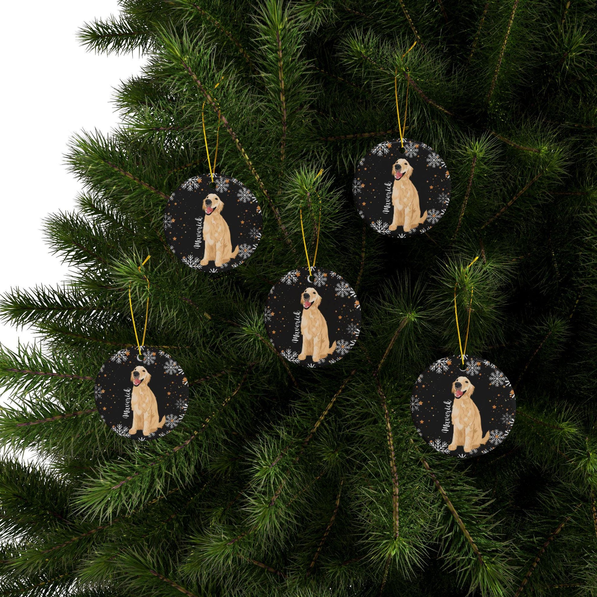 Christmas Golden Retriever Ornament, ceramic xmas ornament, retriever gift, golden mom gift, puppy first Christmas, grandma stocking stuffer