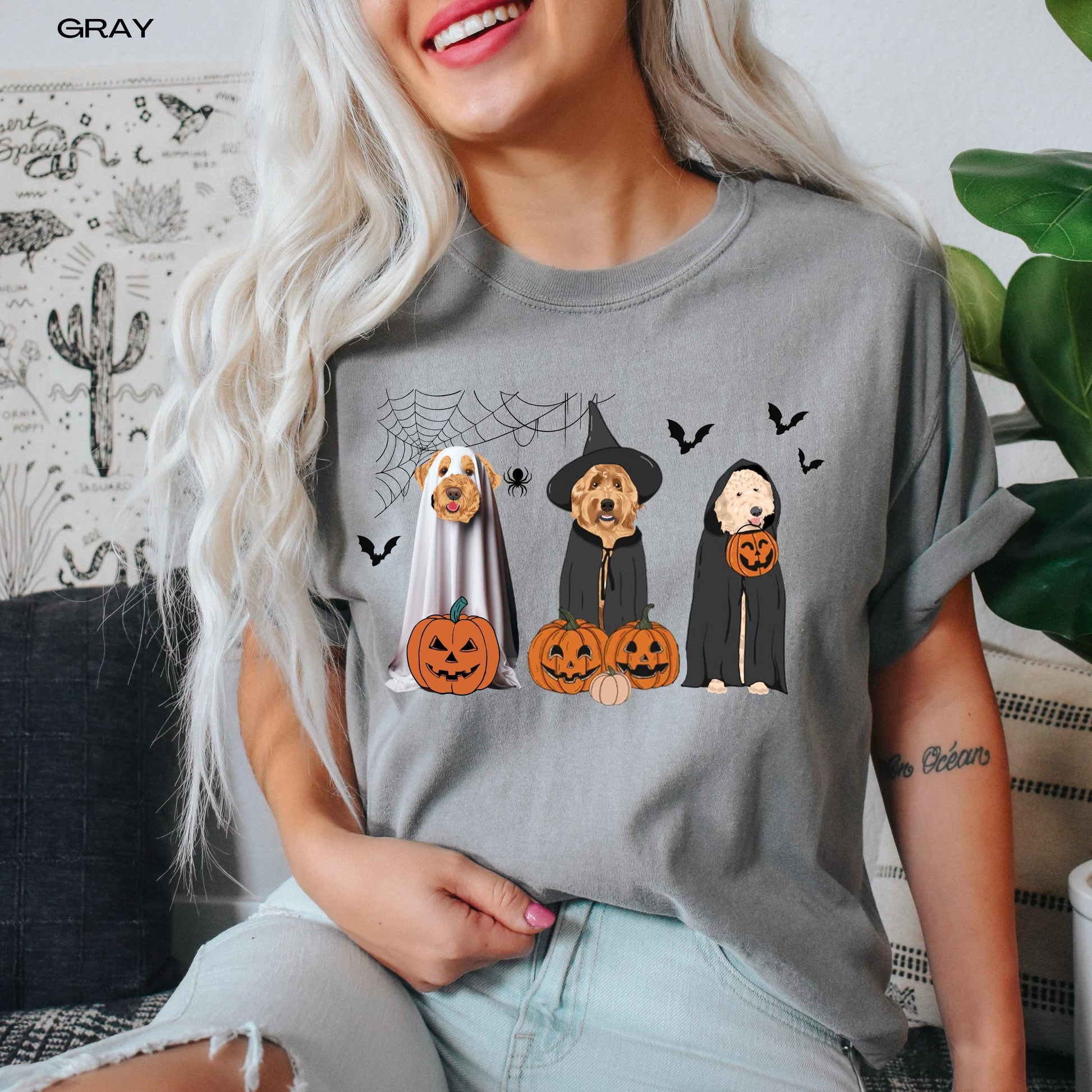 Halloween Golden Doodle Ghost Dog Shirt, labradoodle gifts, dog lover gift, doodle pumpkin t-shirt, trick or treat shirt, mom doodle gifts