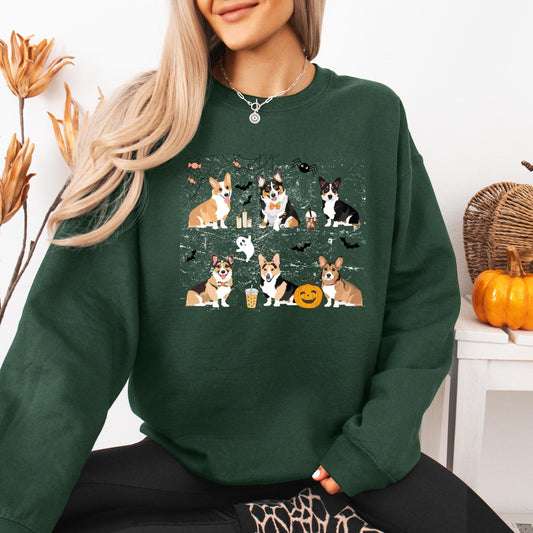 Spooky Halloween Corgi Sweatshirt, tricolor corgi gifts, dog mom sweatshirt, puppy corgi mama, corgi ghost crewneck, Christmas corgi sweater