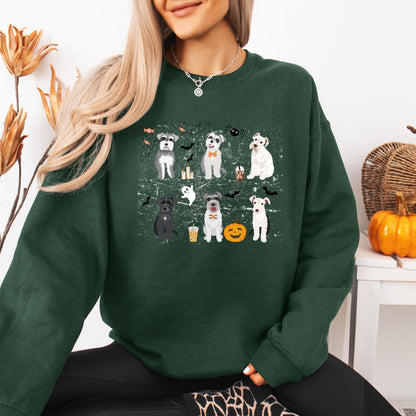Spooky Halloween Schnauzer Sweatshirt, scottish terrier gift, pumpkin bat ghost shirt, wife birthday gift, Christmas west highland mom crew