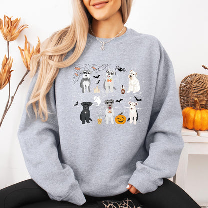 Spooky Halloween Schnauzer Sweatshirt, scottish terrier gift, pumpkin bat ghost shirt, wife birthday gift, Christmas west highland mom crew