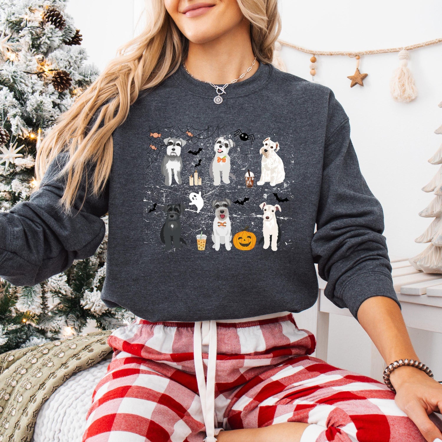 Spooky Halloween Schnauzer Sweatshirt, scottish terrier gift, pumpkin bat ghost shirt, wife birthday gift, Christmas west highland mom crew