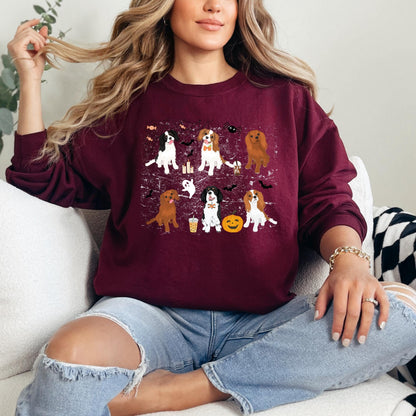Spooky Halloween King Charles Cavalier Spaniel Sweatshirt, spaniel gifts, fall spaniel crewneck, wife birthday gift, spaniel ghost dog shirt