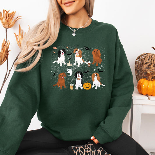 Spooky Halloween King Charles Cavalier Spaniel Sweatshirt, spaniel gifts, fall spaniel crewneck, wife birthday gift, spaniel ghost dog shirt