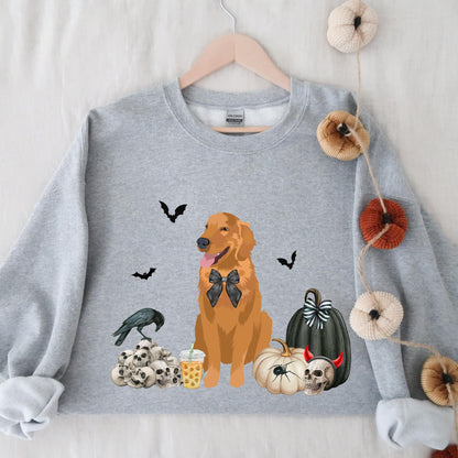 Gothic Halloween Golden Retriever Sweatshirt, spooky season, fall crewneck, wife birthday gift, golden ghost dog shirt, golden mama shirt