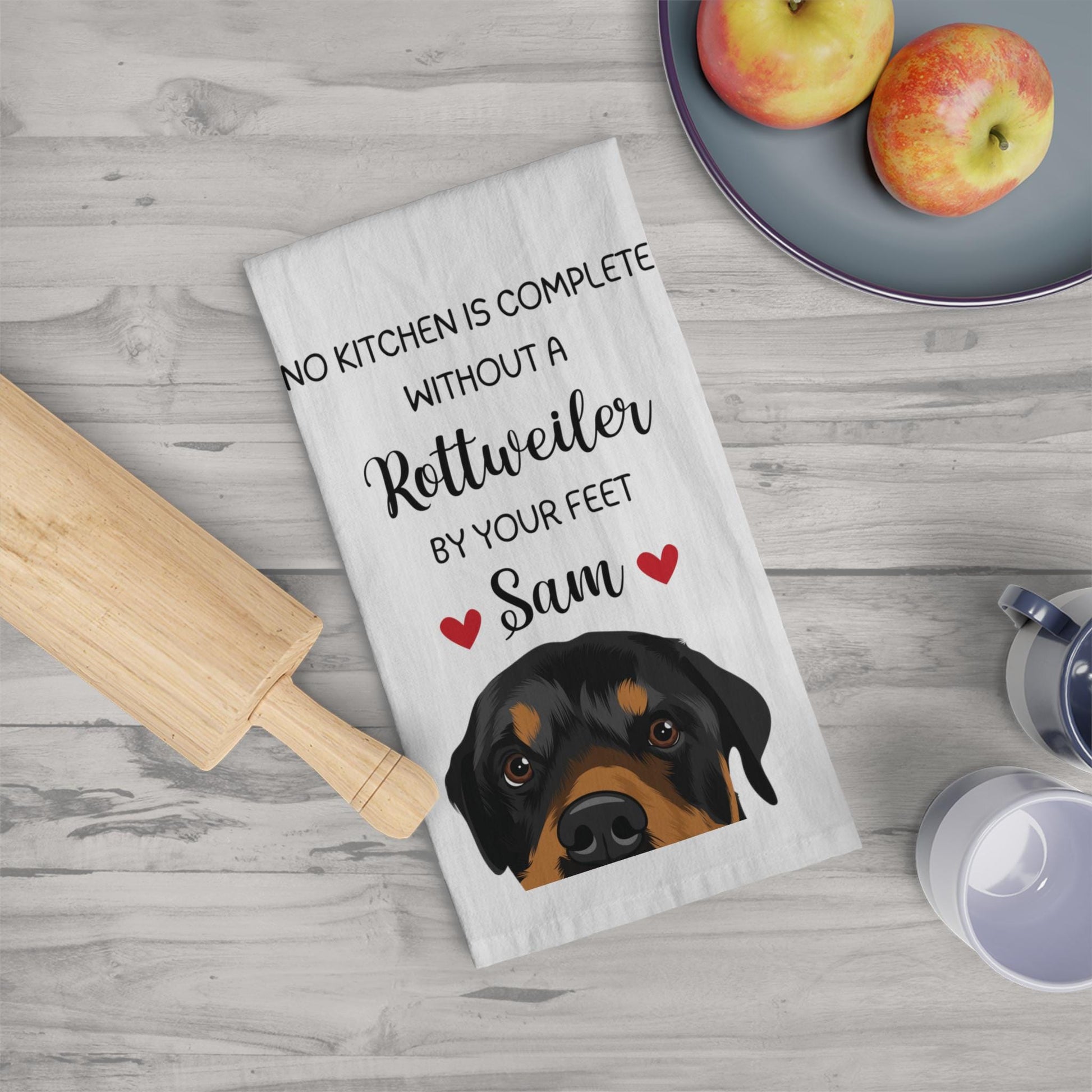 Rottweiler Kitchen Towel, Rottweiler gift, dog flour sack tea towel, rottie home decor, rottweiler mom, Christmas rottweiler dog towel
