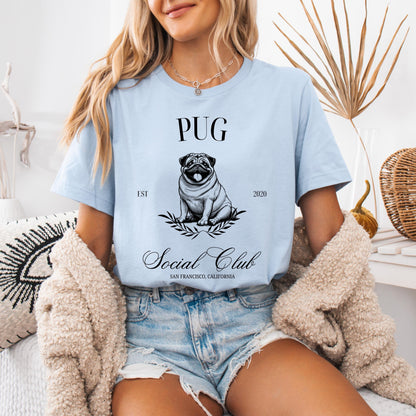 Custom Pug Social Club Shirt, pug shirt, pug dog, pug gifts, pug mom Christmas gift, cottage Pug owner tee, Pug lover gift, fall pug t-shirt