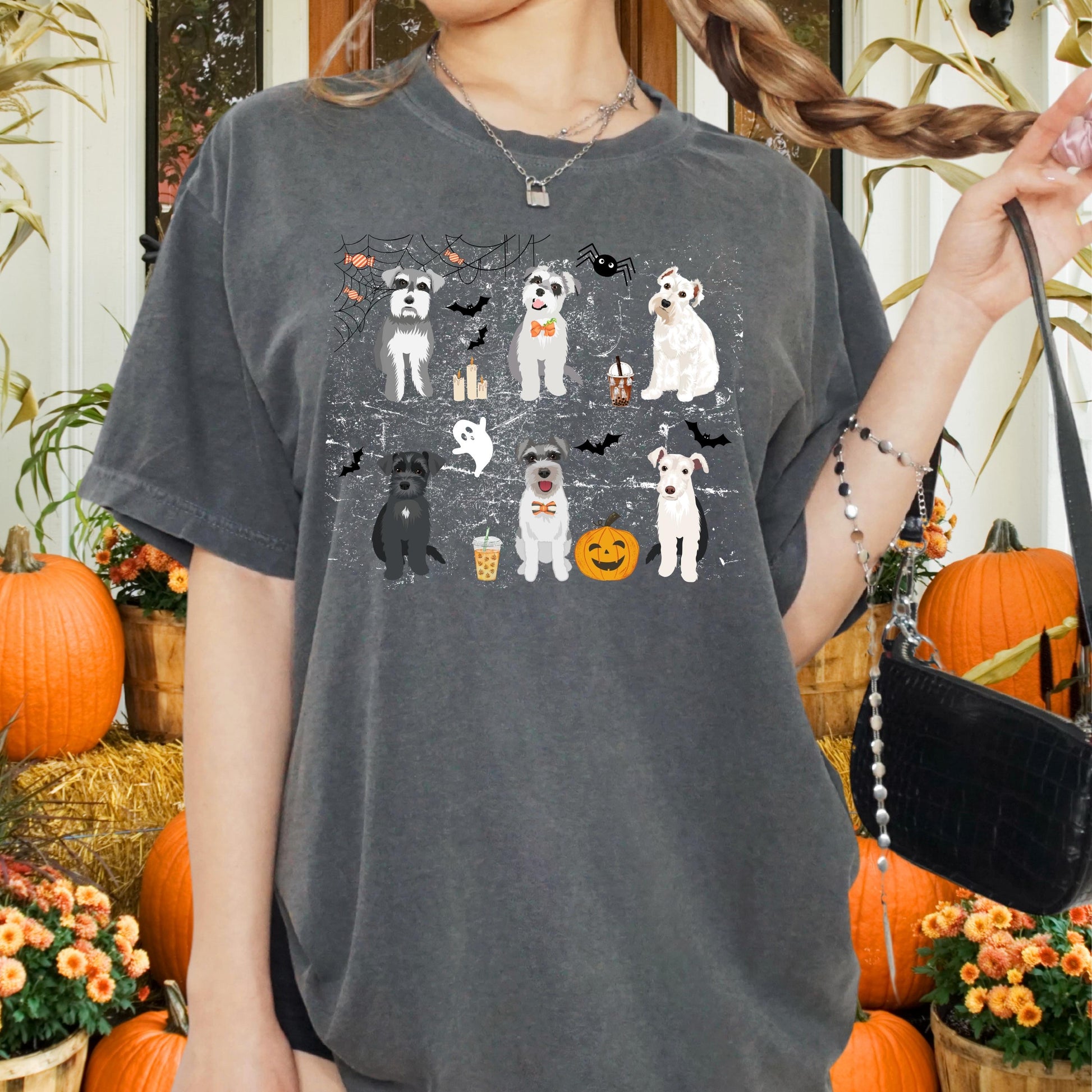 Spooky Halloween Schnauzer Shirt, scottish terrier tee, pumpkin bat ghost shirt, wife birthday gift, Christmas west highland mom gift