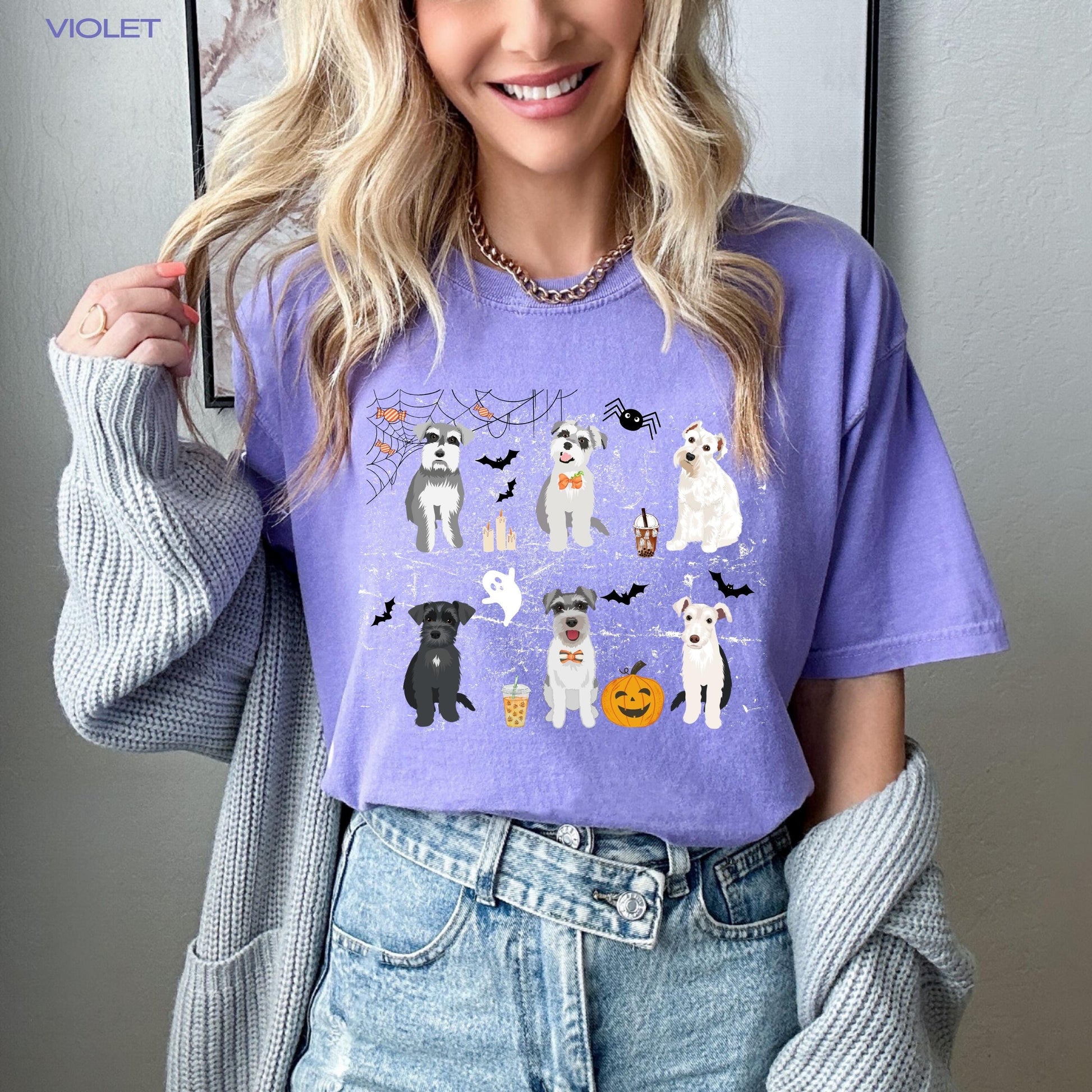 Spooky Halloween Schnauzer Shirt, scottish terrier tee, pumpkin bat ghost shirt, wife birthday gift, Christmas west highland mom gift