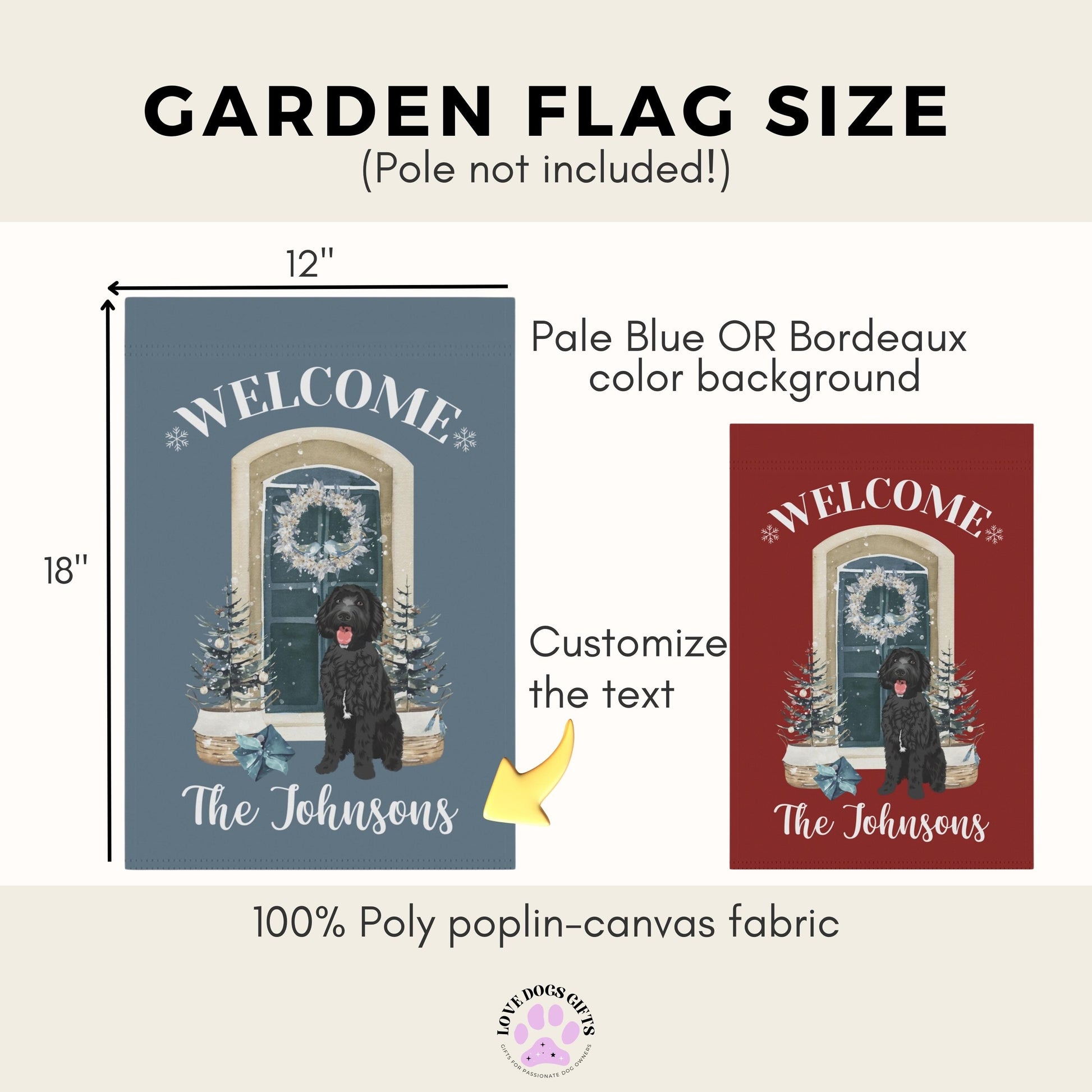 Christmas Family Doodle Garden Flag, personalized goldendoodle yard flag, gardening gifts, housewarming gift, red doodle mom gifts