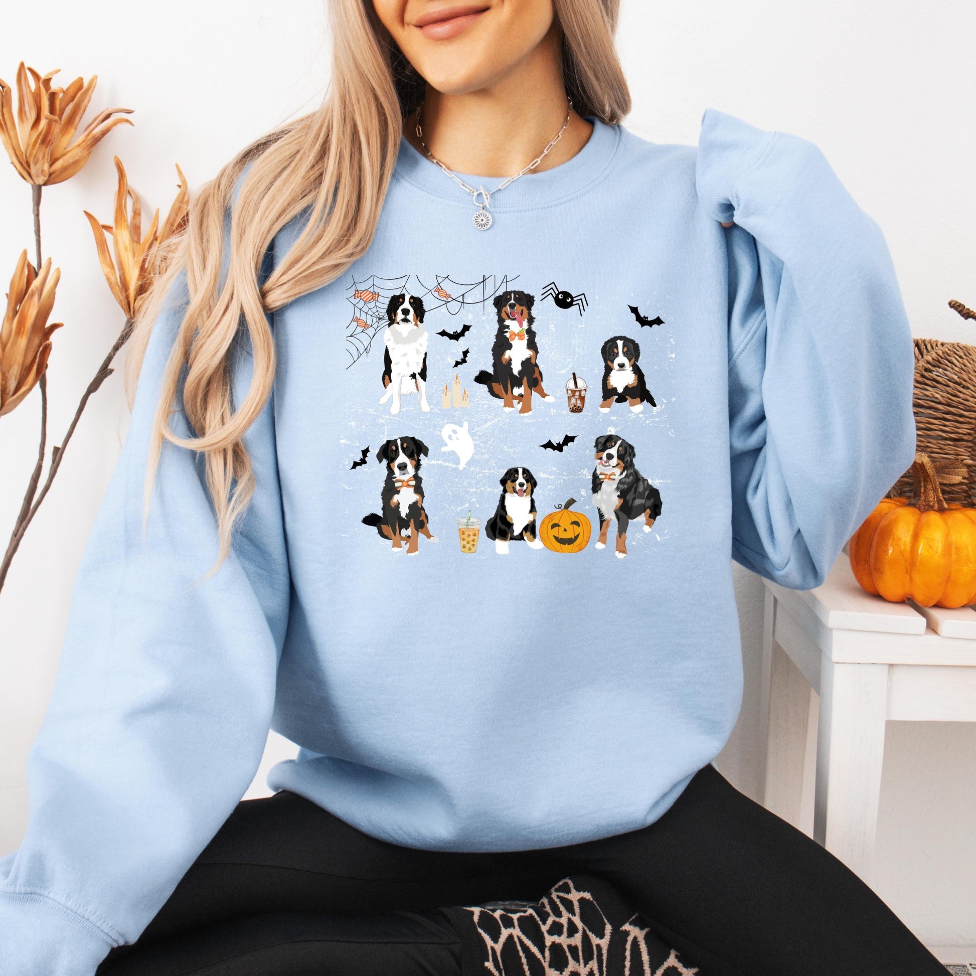 Spooky Halloween Bernese Shirt, Fall Bernese Mountain Dog Gift, bat spider Pumpkin crew, Christmas Bernese mom sweatshirt, trick and treats