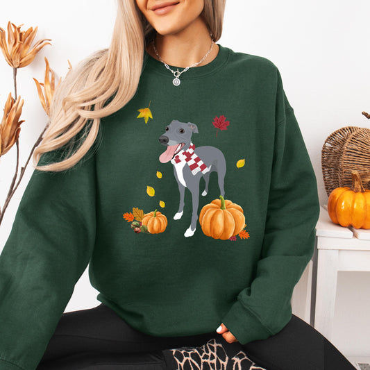 Pumpkin Fall Whippet Shirt, Greyhound sweatshirt, trick and treating sweater, bats ghost dog crewneck, wife Christmas gift, whippet puppy