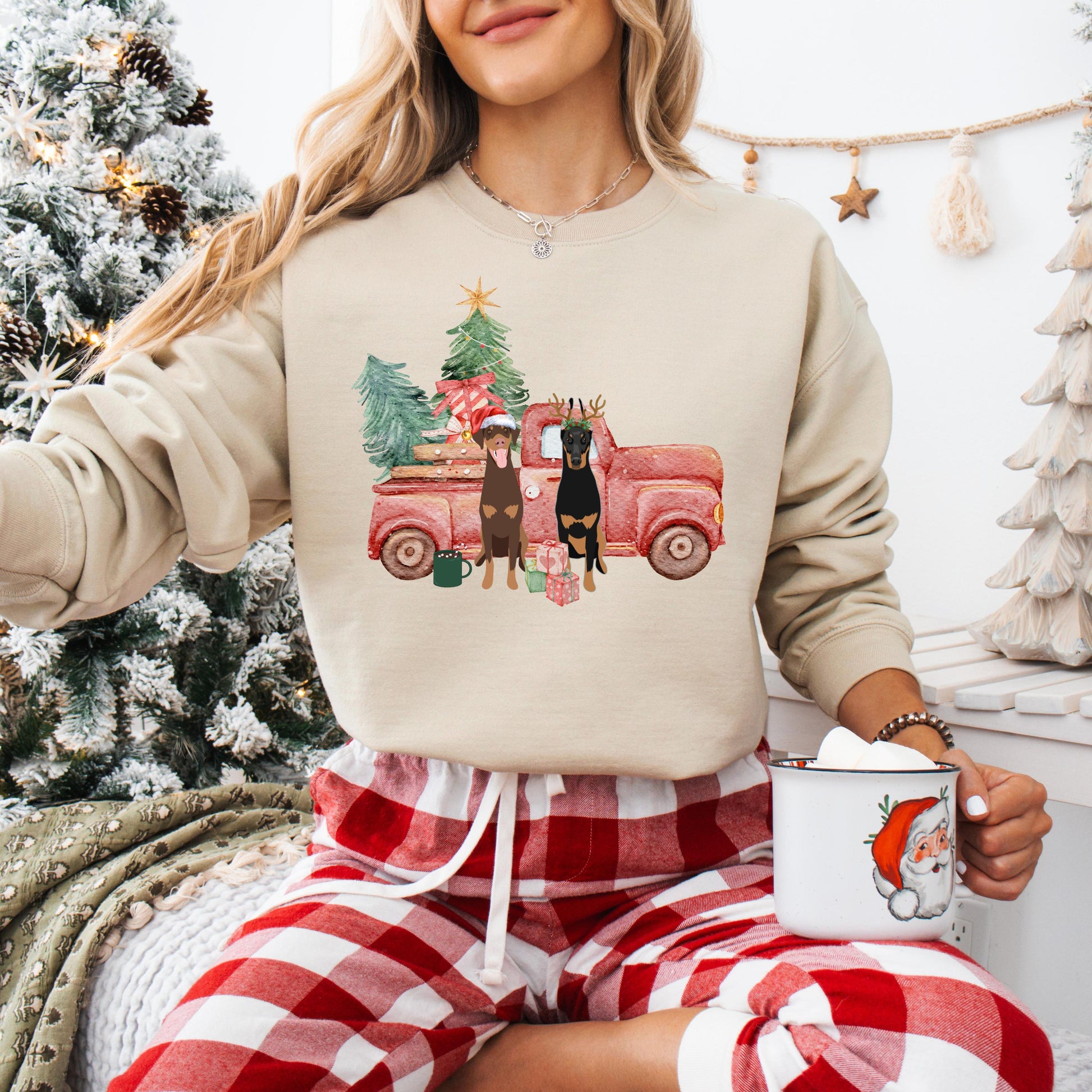 Christmas Truck Doberman Sweatshirt, Doberman Christmas gift for Doberman Owner, dobbie mom shirt, ugly dog xmas sweater, wife birthday gift