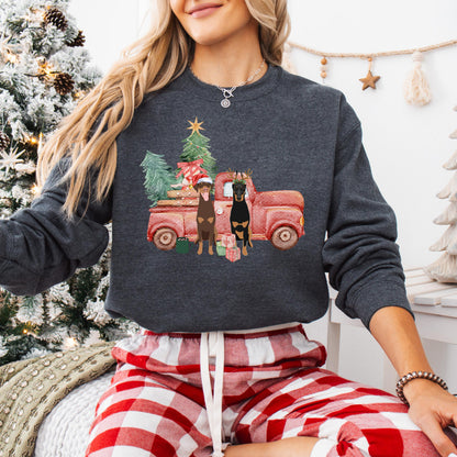 Christmas Truck Doberman Sweatshirt, Doberman Christmas gift for Doberman Owner, dobbie mom shirt, ugly dog xmas sweater, wife birthday gift