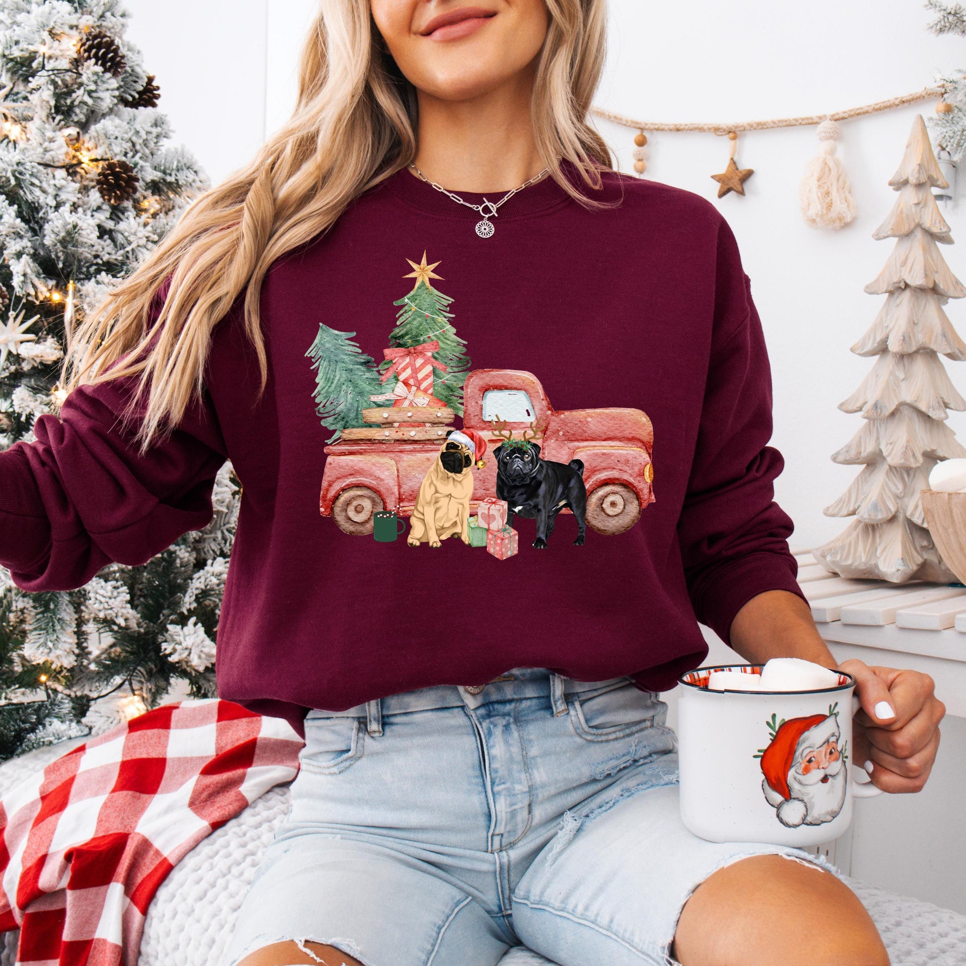 Christmas Truck Pug Sweatshirt - Unique Gifts For Dog Lovers | Love Dogs Gifts