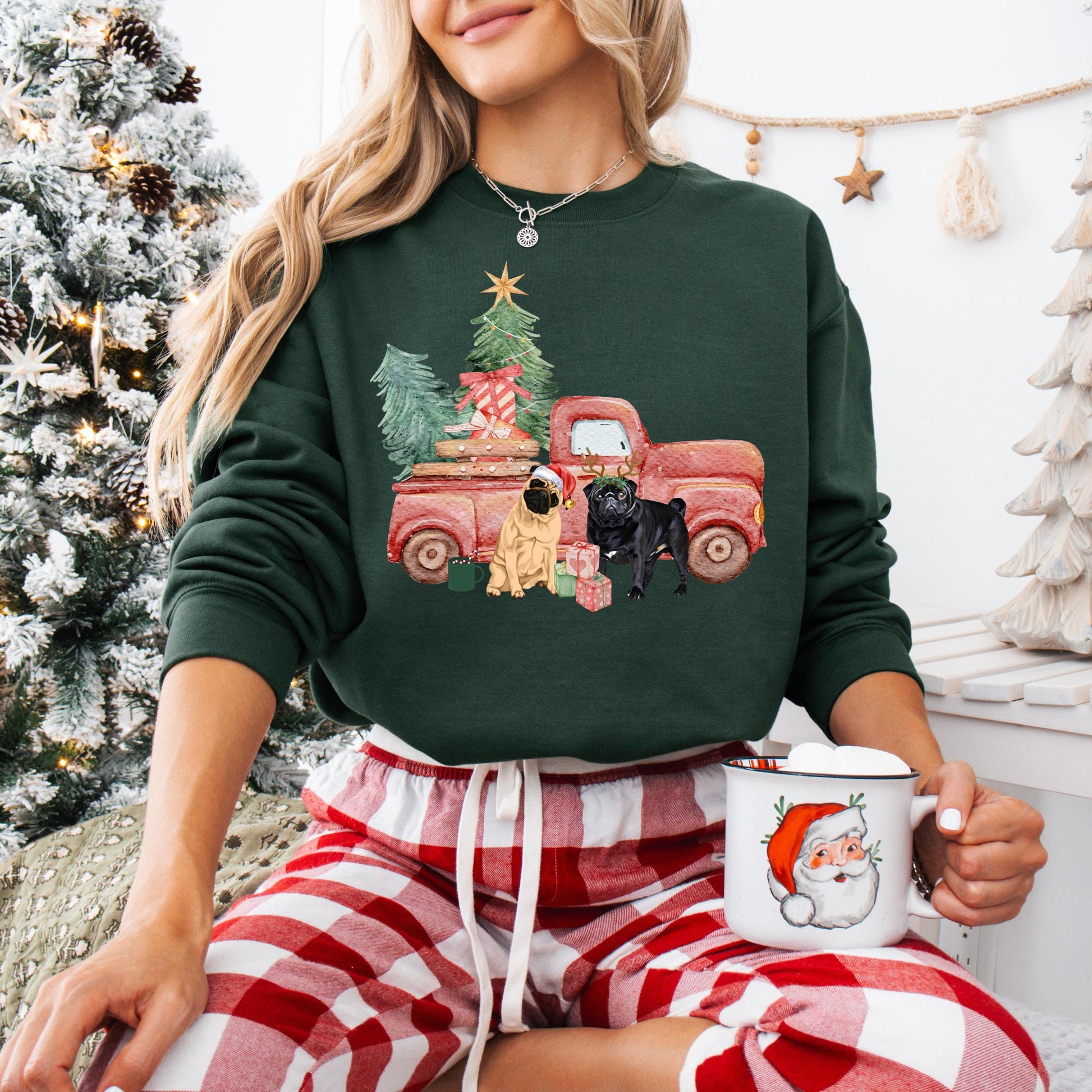 Christmas Truck Pug Sweatshirt - Unique Gifts For Dog Lovers | Love Dogs Gifts