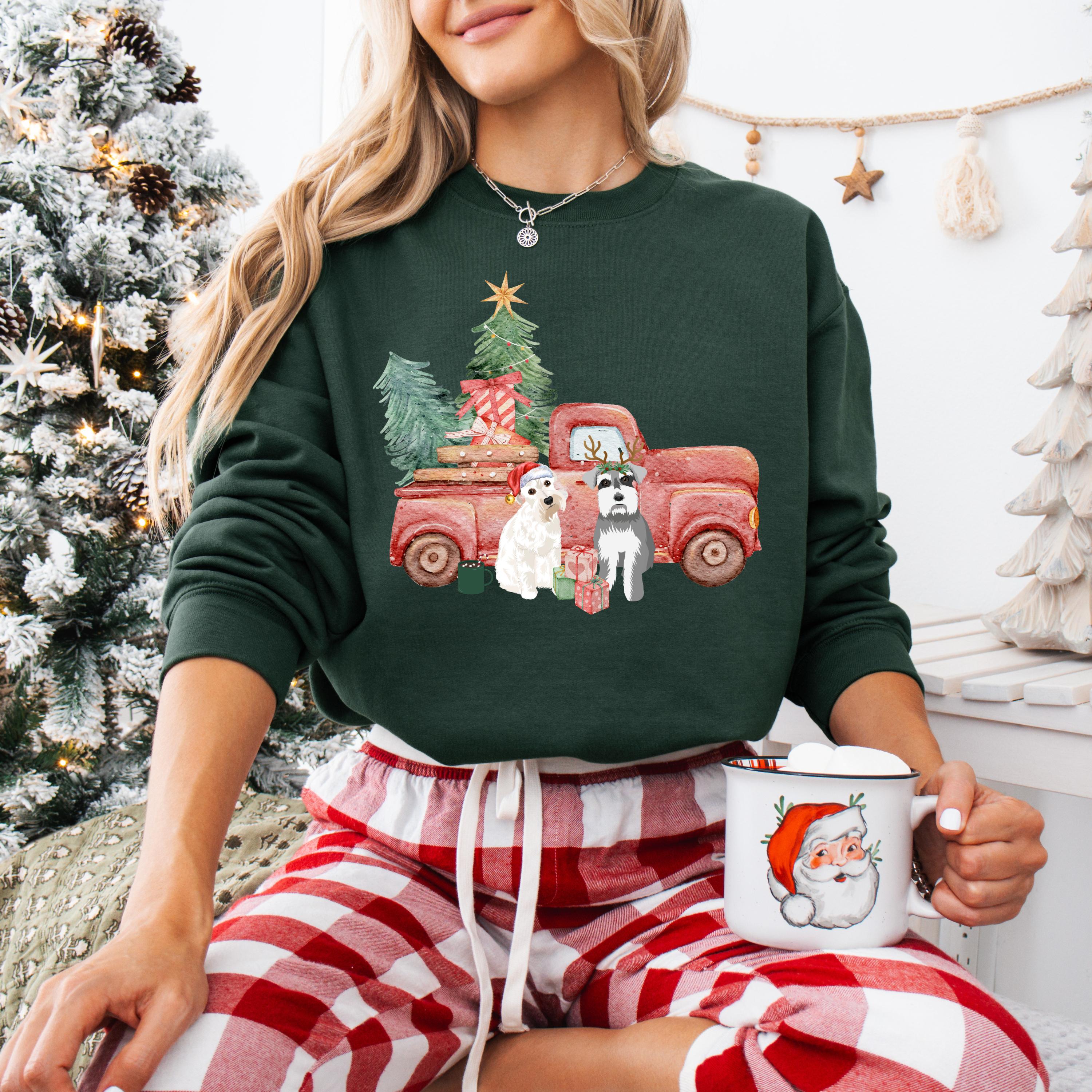 Christmas Truck Miniature Schnauzer Sweatshirt, Schnauzer Christmas gift, schnauzer mom shirt, ugly xmas sweater, wife birthday gift