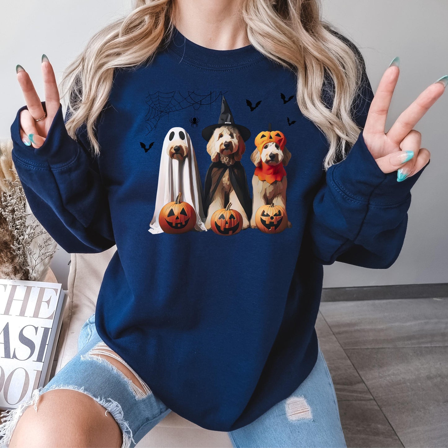 Halloween Ghost Doodles Sweatshirt, doodle gifts, spooky season, fall crewneck, wife birthday gift, doodle ghost dog shirt