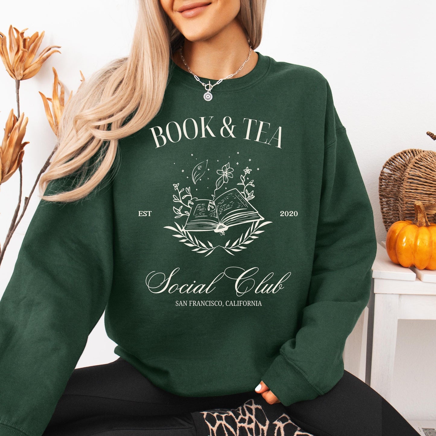 Fall Book & Tea Social Club Sweatshirt, Christmas book lover gift, Halloween ghost books shirt, gift for readers, bookish shirt
