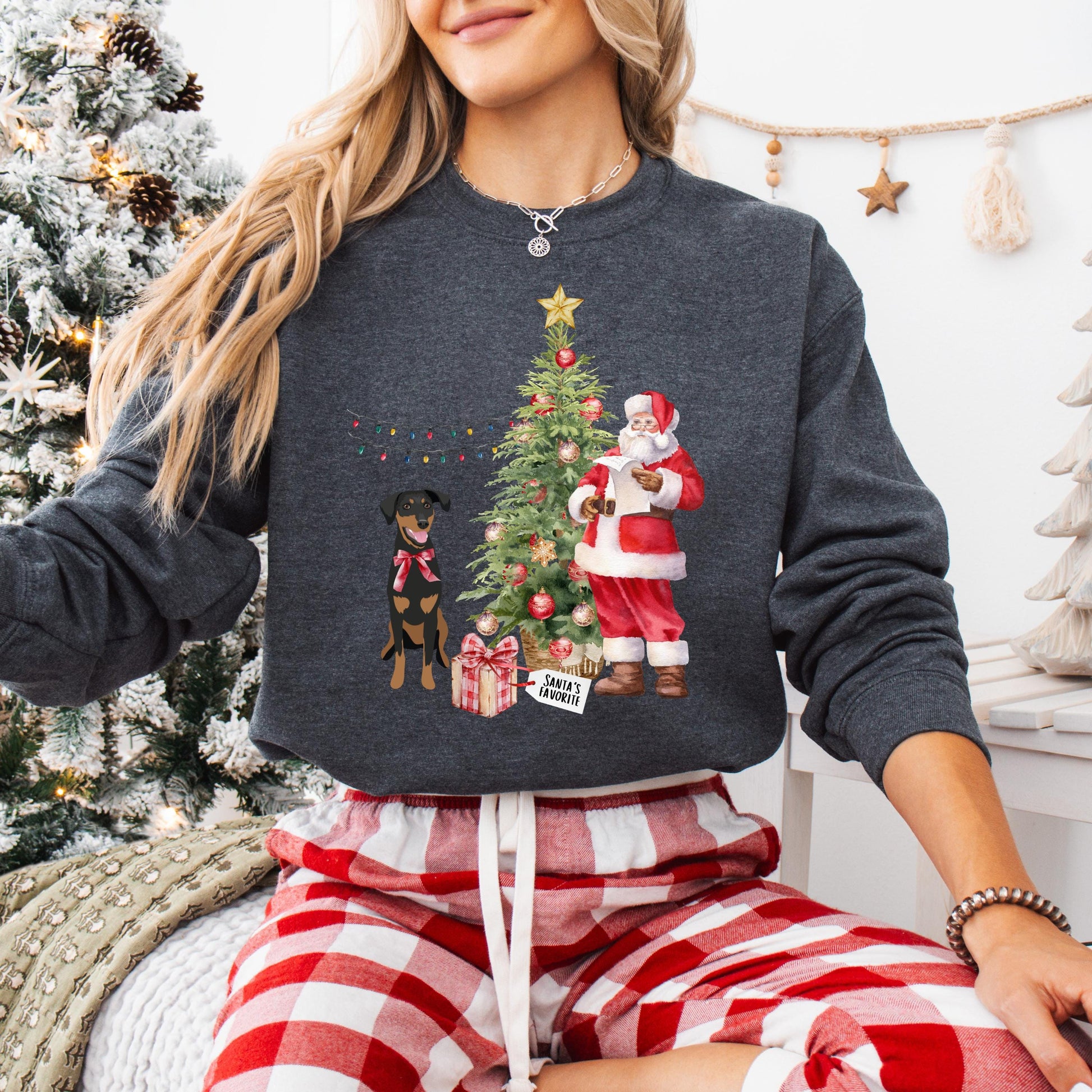 Santa's Favorite Doberman Sweatshirt, Christmas doberman gift, winter doberman shirt, wife anniversary gift, sister thanksgiving sweater
