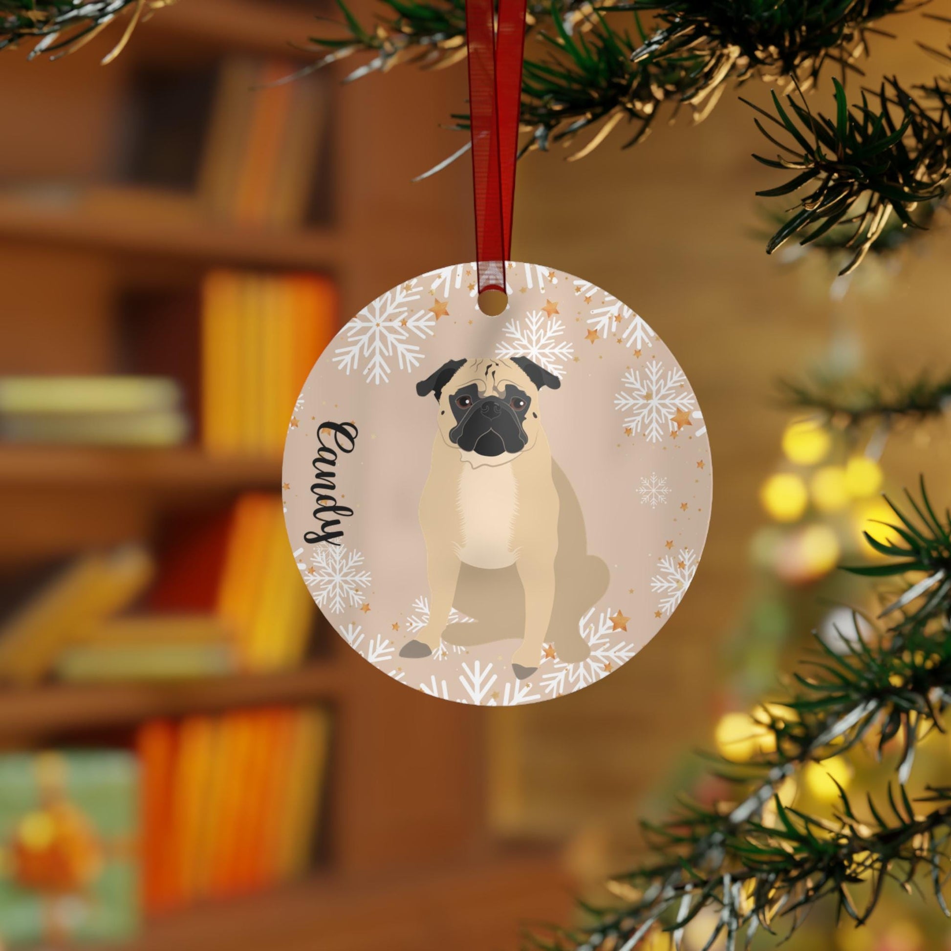 Christmas Pug Ornament, black pug gifts, metal ornament, pug holiday decor, dog first Christmas tree bauble, pug mom gift, new years gift