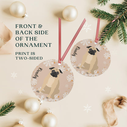 Christmas Pug Ornament, black pug gifts, metal ornament, pug holiday decor, dog first Christmas tree bauble, pug mom gift, new years gift