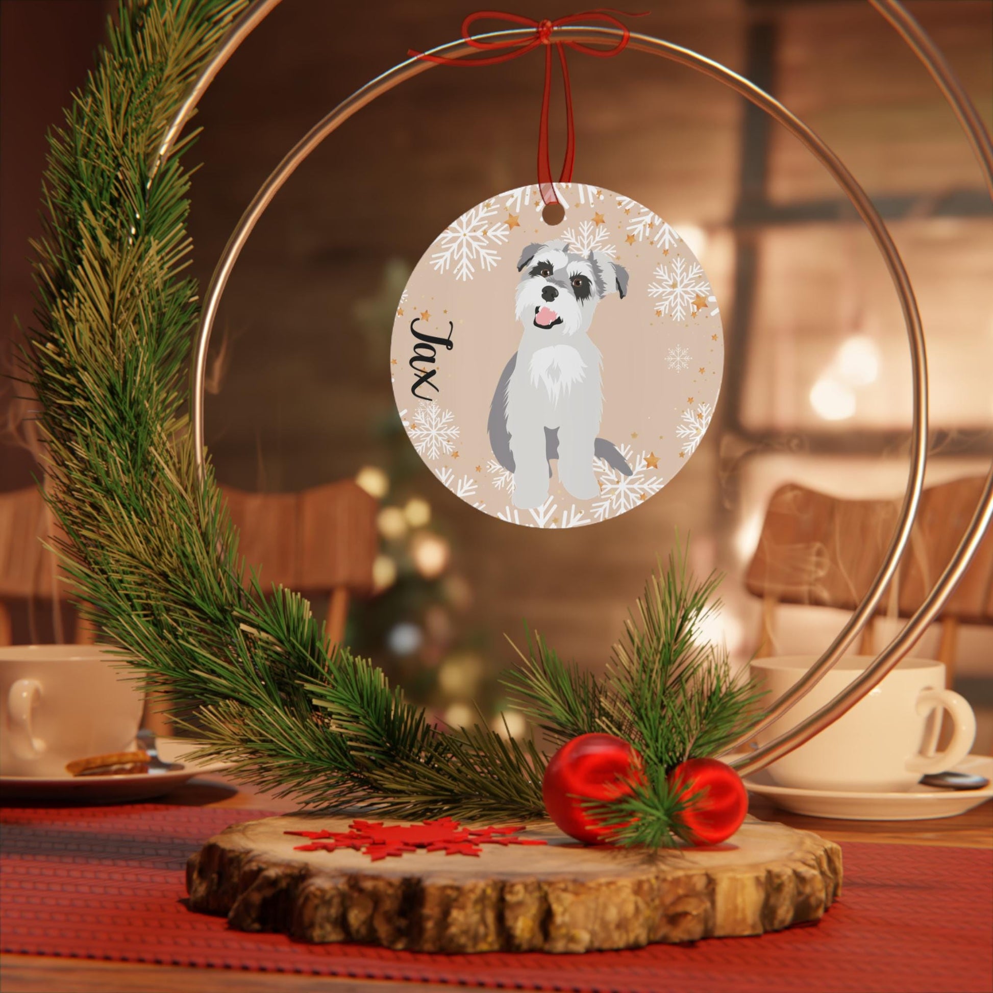 Christmas Mini Schnauzer Ornament, schnauzer gifts, metal ornament, schnauzer holiday decor, dog first Christmas bauble, mom new years gift