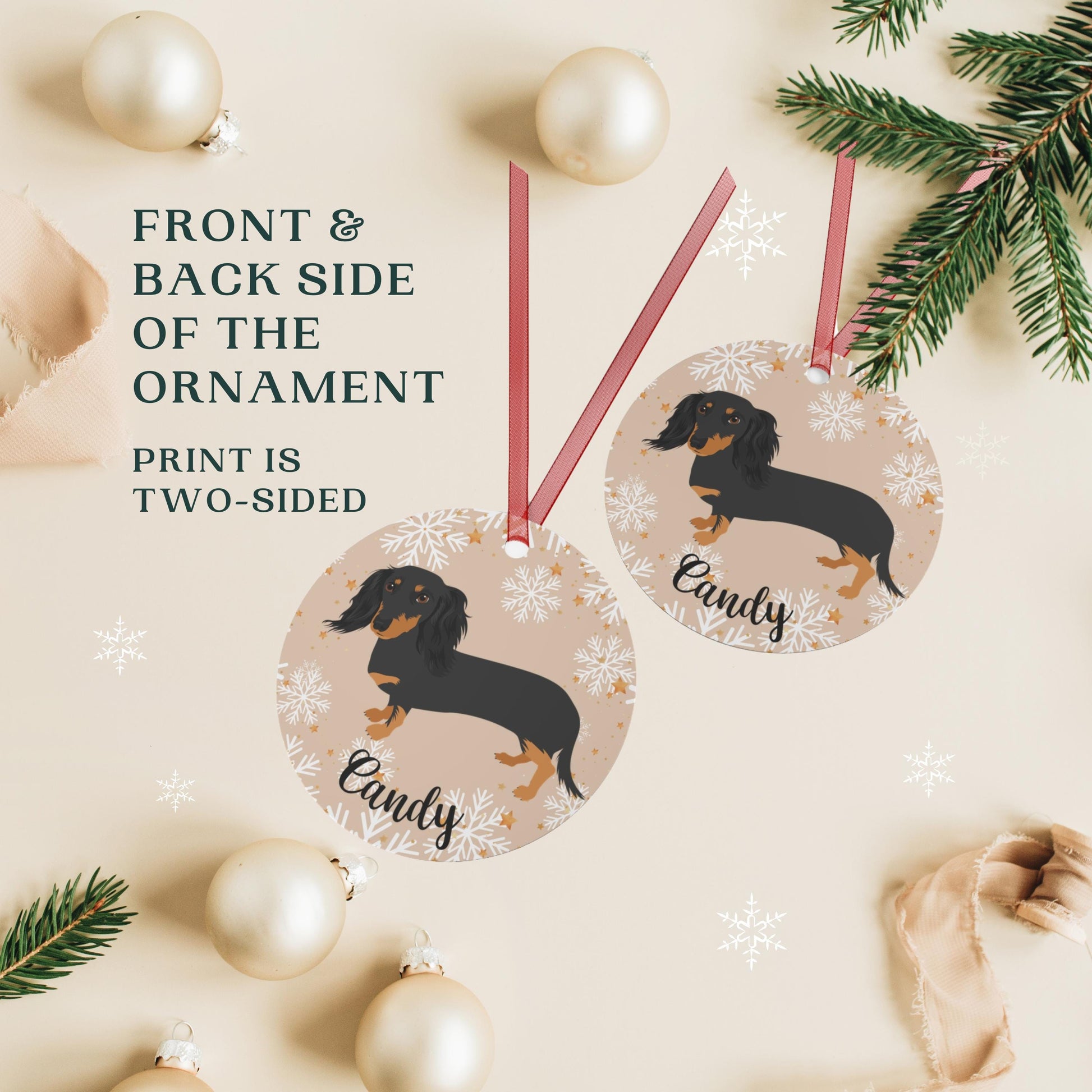 Christmas Dachshund Ornament, dachshund gift, metal ornament, doxie dog holiday decor, sausage dog first Christmas bauble, mom new year gift