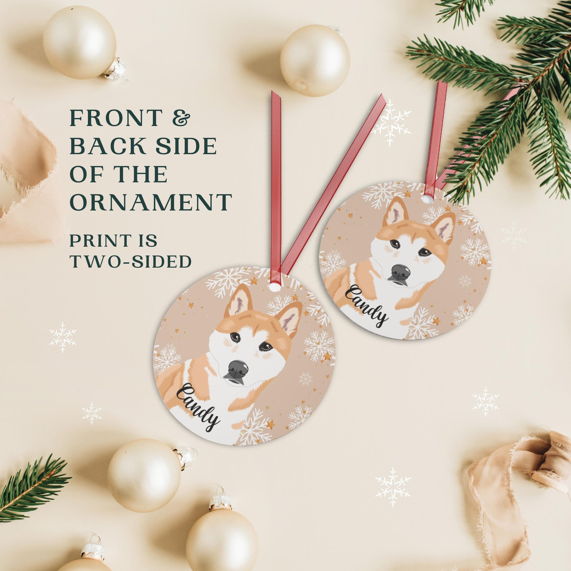 Christmas Shiba Inu Ornament, shiba inu gifts, metal ornament, akita inu holiday decor, dog first Christmas bauble, mom new years gift